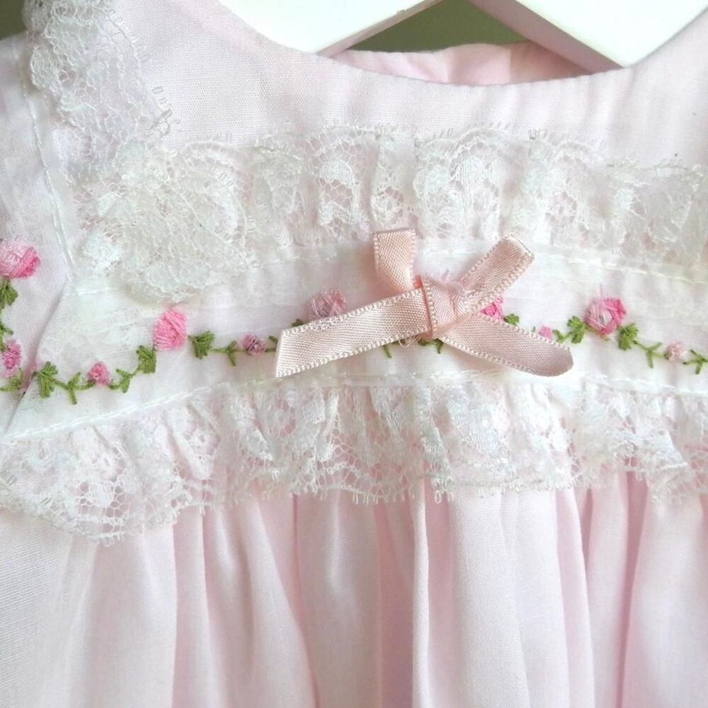 Vintage 80s/90s Baby Girl Alexis Pink Lace Gown 0-6M - Picture 3 of 8